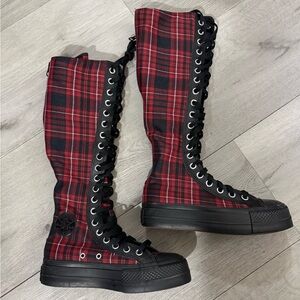 Converse XXHI Platform Lift Plaid Park Red Black Knee High Sneaker Women's 5.5